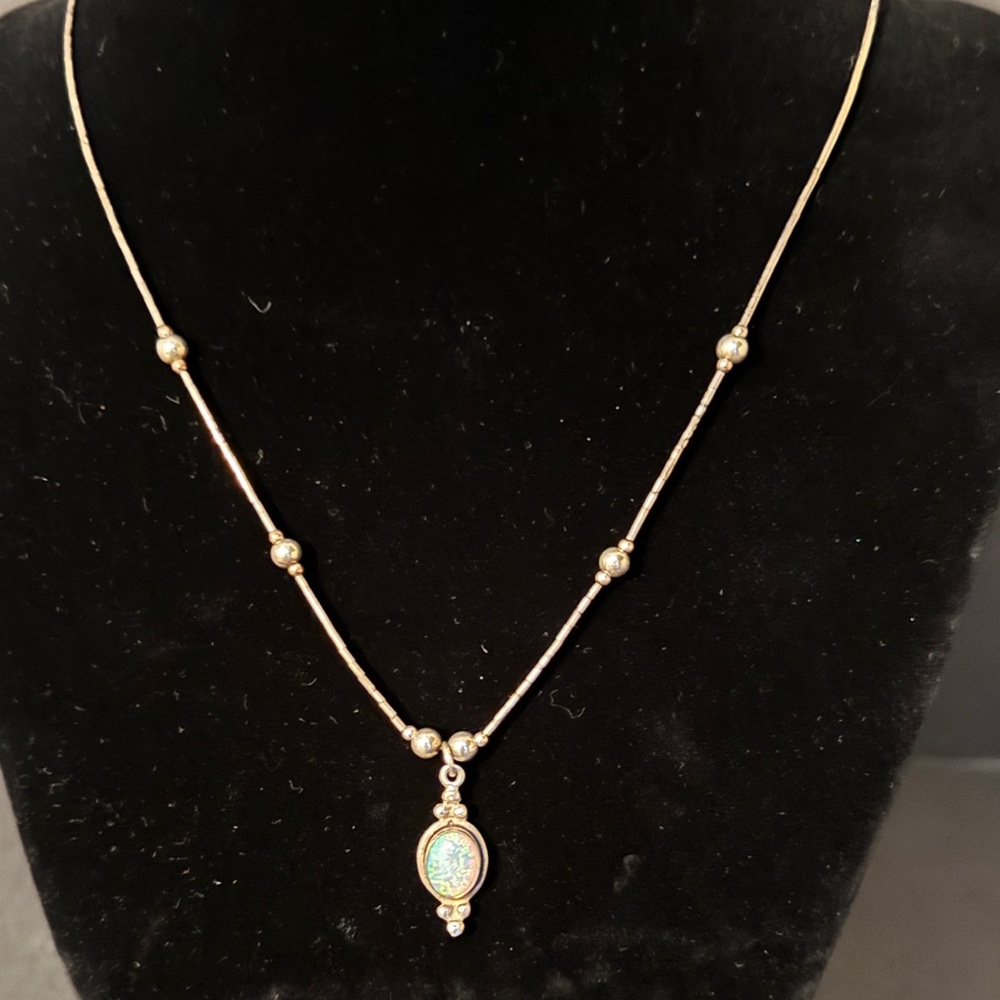5 Star Navajo Southwest Sterling Silver Necklace with Opal Pendant